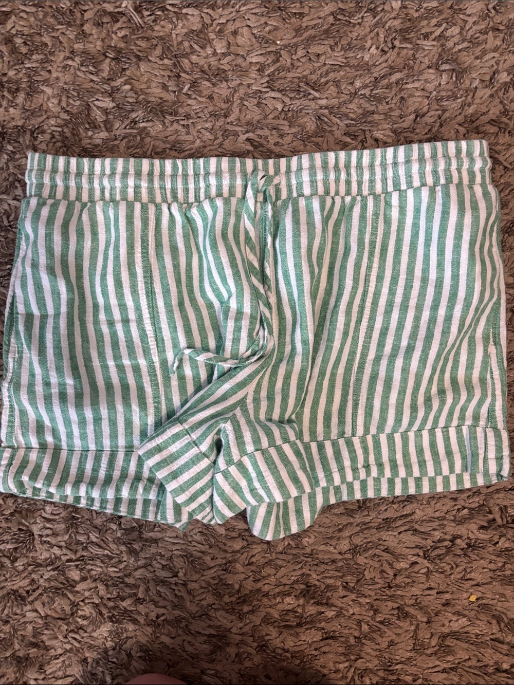 Universal Thread Green and White Striped Drawstring Linen blend Shorts. - Picture 8 of 12